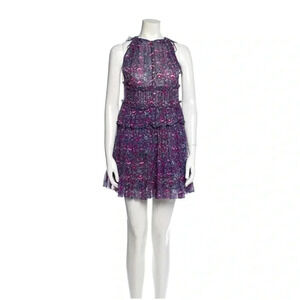 Ulla Johnson Mini Dress Purple Floral Silk A-line Size XXS Tiered Ruffle